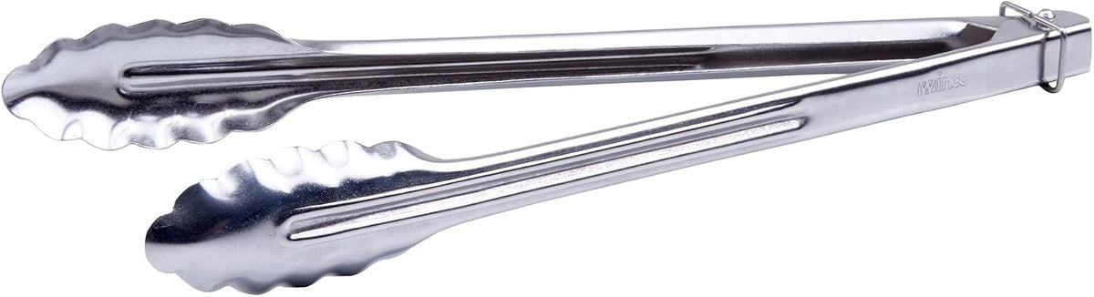 Winco 12" Silver Heavy-Duty Utility Stainless Steel Tongs