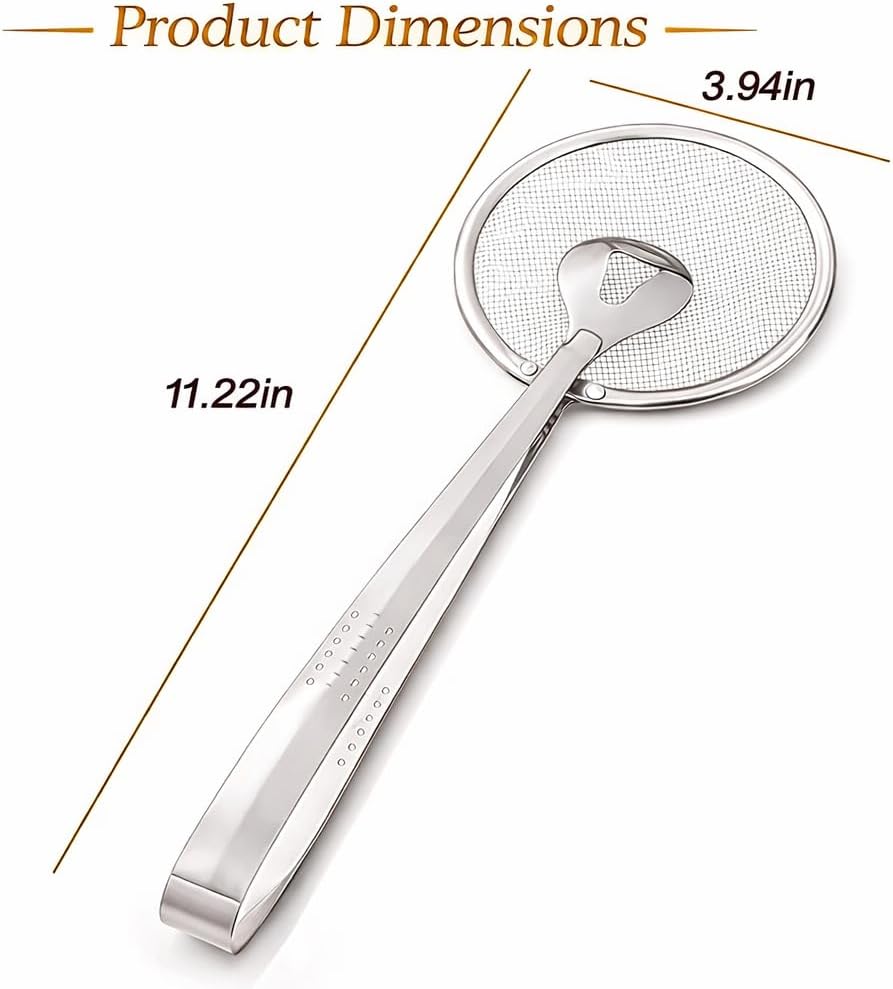 Spider Strainer Tongs 2-in-1 Frying Strainer with Clip Tongs, Stainless Steel Oil Skimmer for Fried Foods, Deep Fry Draining Tool
