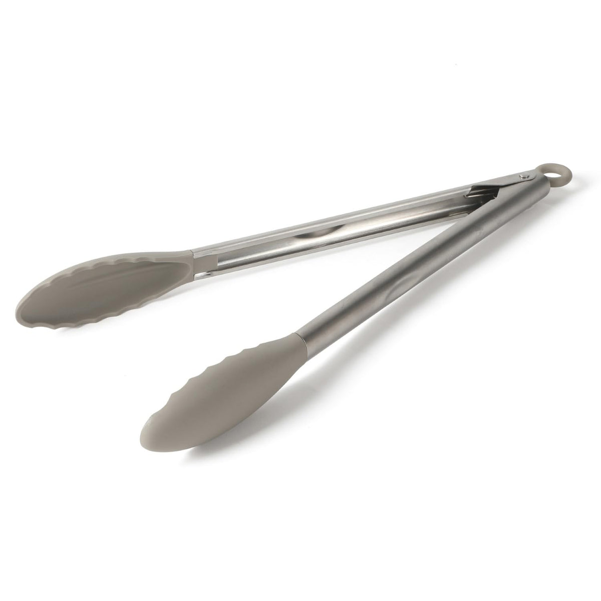 Calphalon Edge Kitchen Tongs, Stainless Steel Locking Tongs with Heat-Resistant Silicone Heads, Nonstick-Safe Cooking Tongs for Grilling, Serving & Food Prep, Taupe