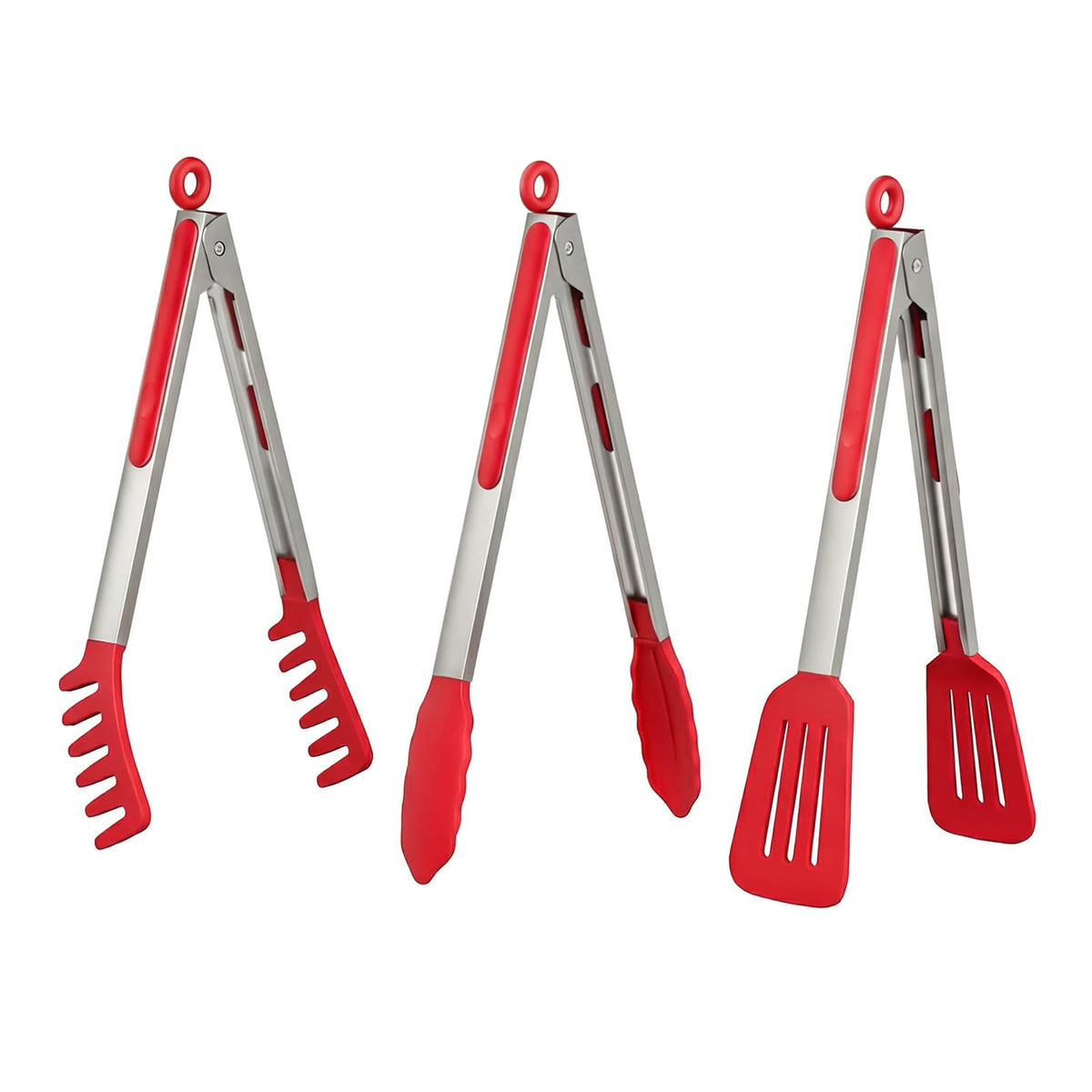 HST Tongs for Cooking with Silicone Tips 3 Pack, Kitchen Tongs (9", Black)