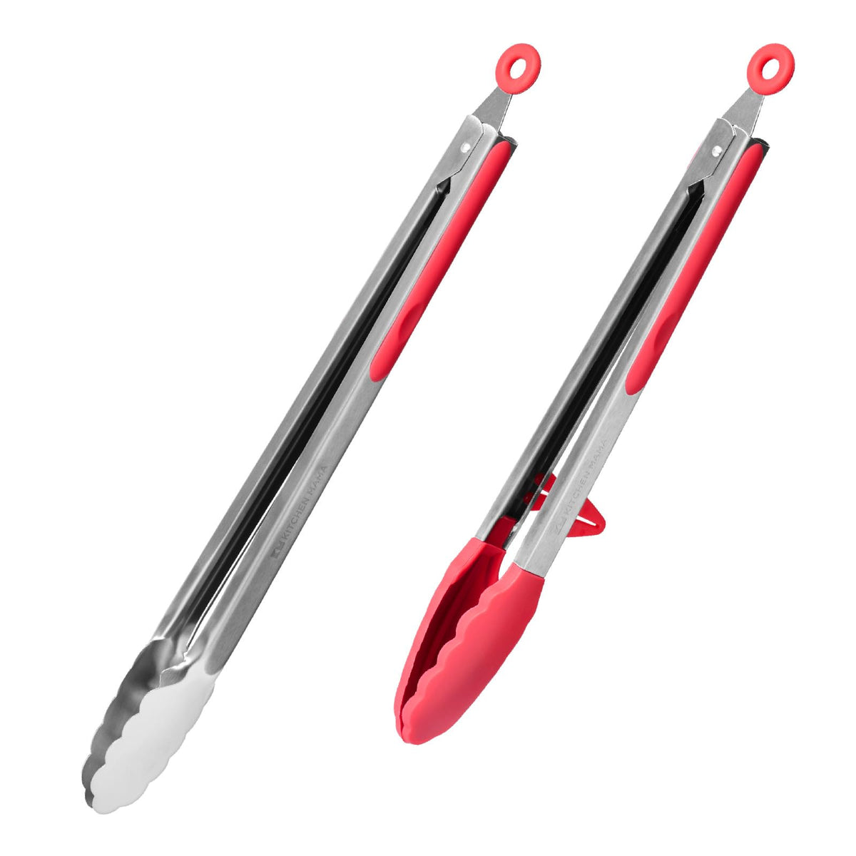 Kitchen Mama DuoEssentials Cooking Tongs Set, Red