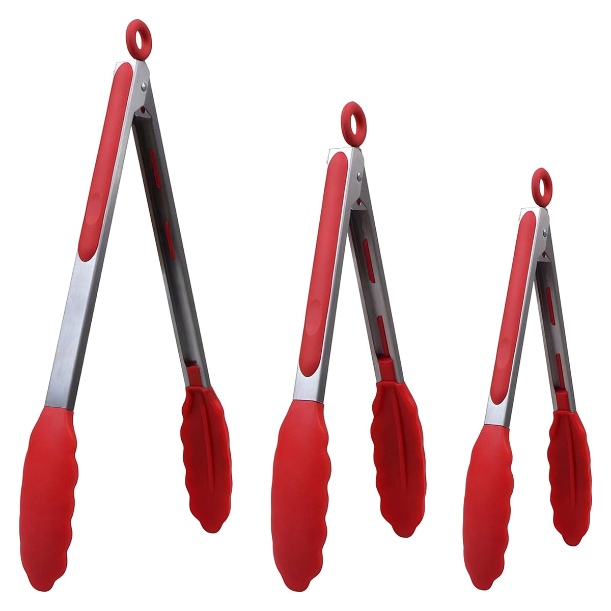 Kitchen Silicone Tongs for Cooking with Non-Slip Silicone Tips, 600°F Heat Resistant Cooking Food Tong Set Heavy Duty Stainless Steel Handle for Baking Grilling BBQ Serving, 2 Pack (9" & 12")