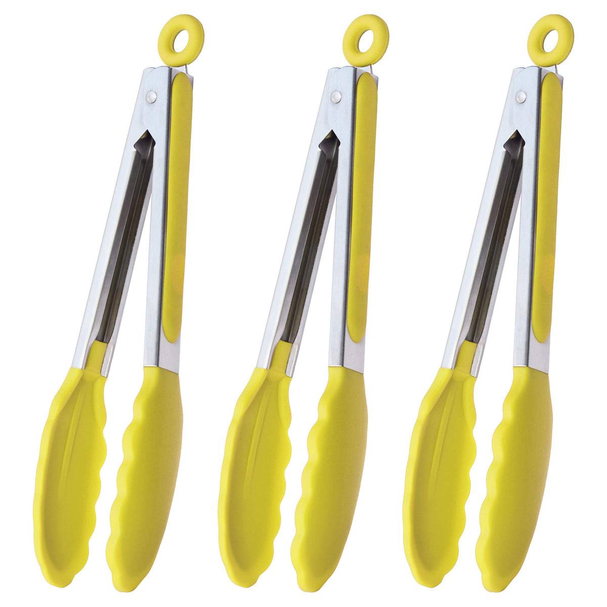 HINMAY Serving Tongs 9" Cooking Tongs with Silicone Tips, Set of 3 (Black)
