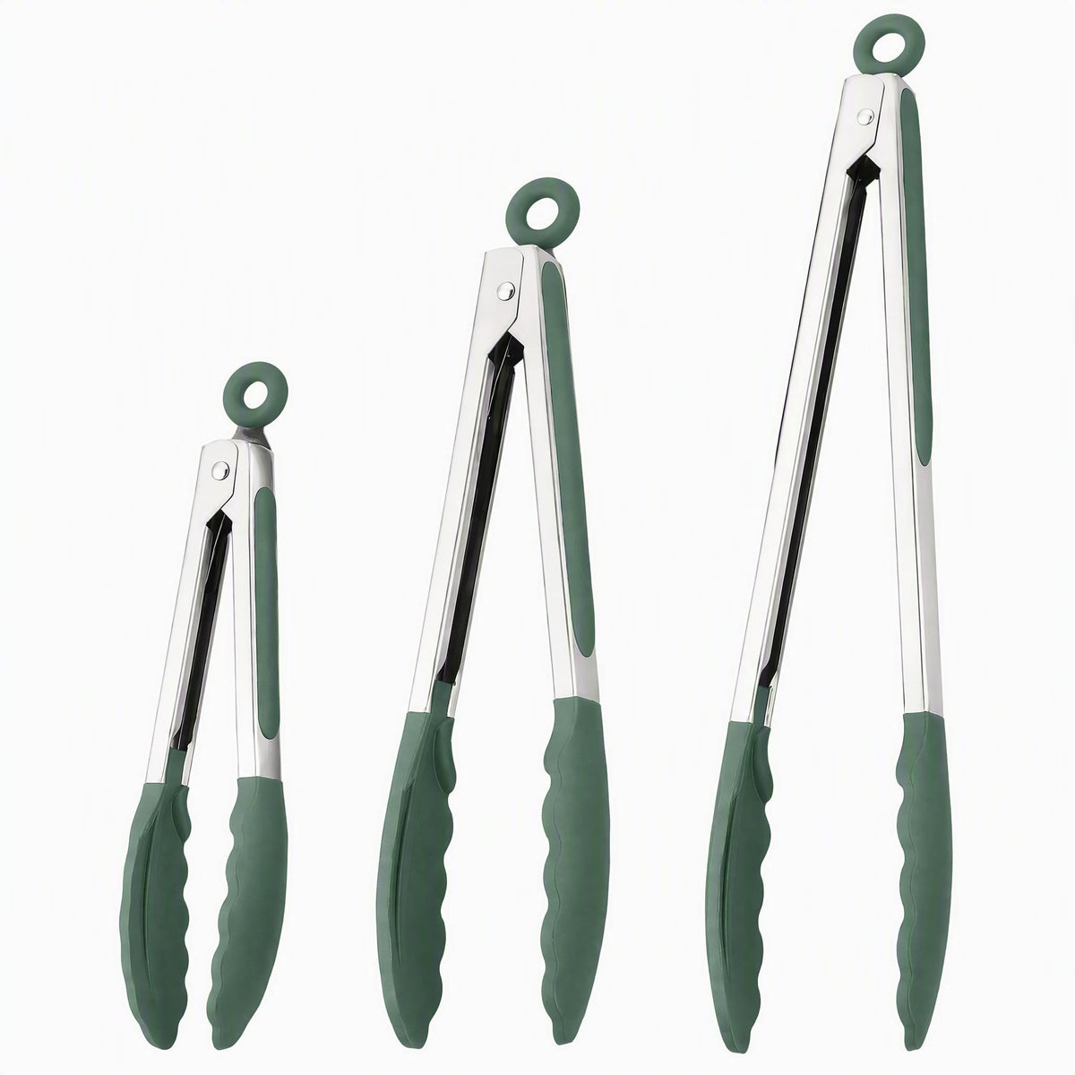 Kitchen Tongs with Silicone Tips, Stainless Steel Cooking Tongs Set of 3