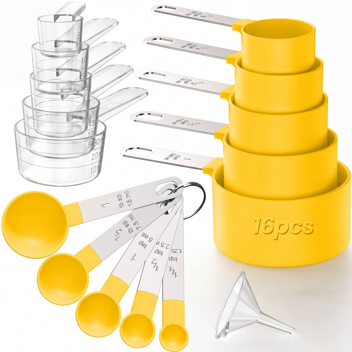 16PCS Measuring Cups and Spoons Set, Measuring Spoon Set with Metric and US Measurements, Fits for Measuring Dry and Liquid - Black