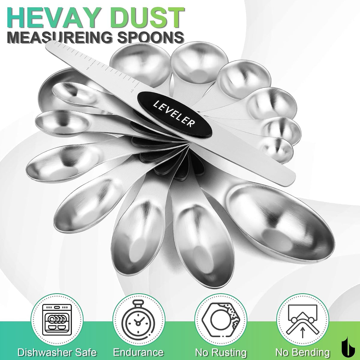 Urbanstrive 8 Pcs Upgraded Magnetic Measuring Spoons Set Stainless Steel Dual Sided for Liquid Dry Food Measuring Cups Spoons Set Fits in Spice Jar Kitchen Gadgets Including Leveler, Silver