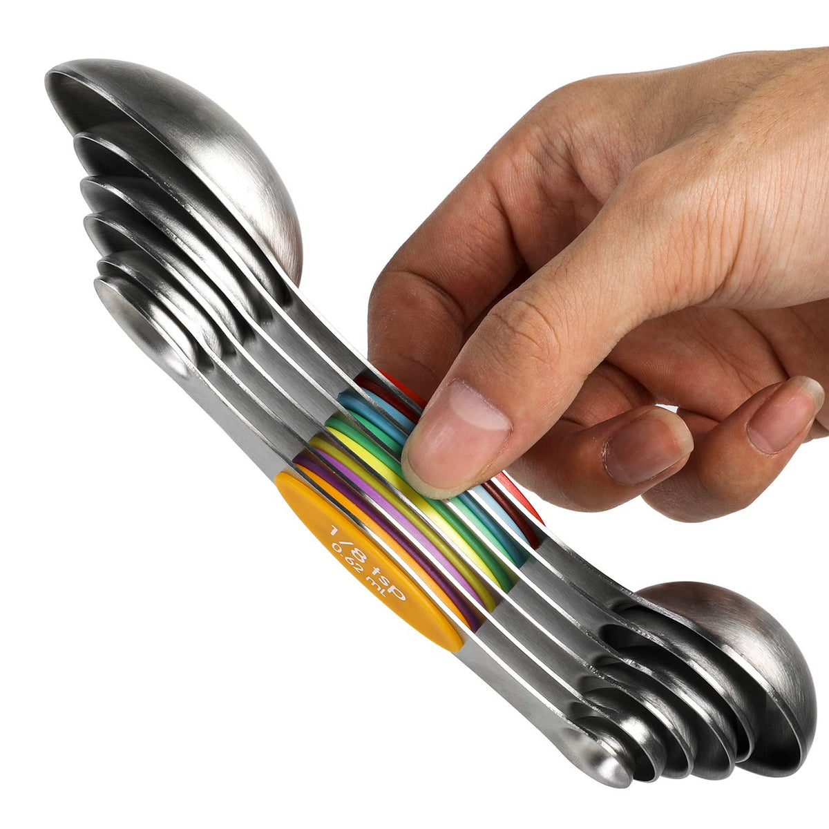 Magnetic Measuring Spoons Stainless Steel Dual Sided Teaspoons Tablespoons
