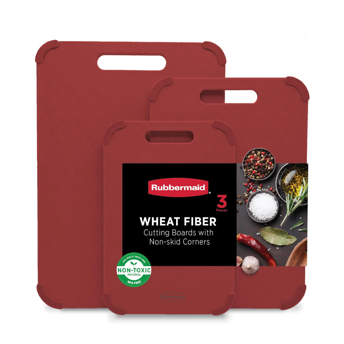 Rubbermaid 3pc Reversible Wheat Fiber Cutting Board Set | BPA Free Non Toxic Cutting Boards for Kitchen – Dishwasher Safe, Non-Slip Corners & Lightweight | For Meat, Veggies & Fruits