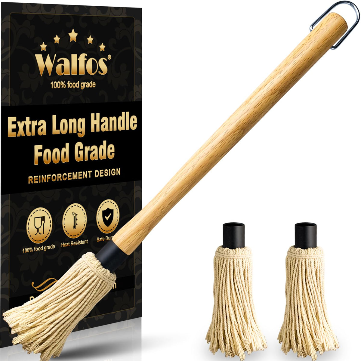 Walfos 600℉ Heat Resistasnt Pastry Brushes, BPA Free Silicone Basting Brush for Cooking, Spread Oil Butter Sauce for Baking Kitchen BBQ Grill, Dishwasher Safe, 2 Size (Large and Samll)