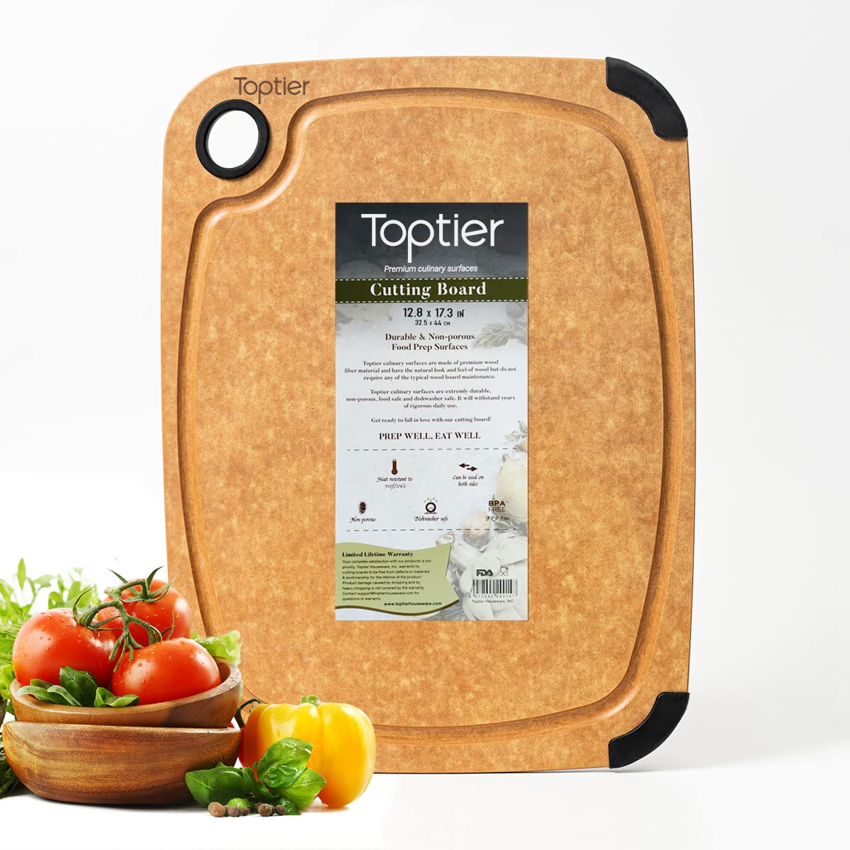 Toptier Wood Fiber Cutting Board for Kitchen - Non-Slip, Reversible, Eco-Friendly, Small 11.5 x 9.25-inch Chopping Board, Natural Slate