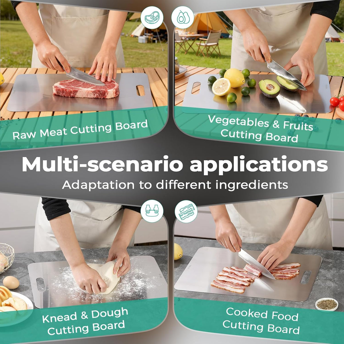Katori Titanium Cutting Board - Upgraded 100% Pure Titanium Cutting Boards for Kitchen Non Toxic, Double Sided Food Grade Hygiene Non Moldy Dishwasher Safe Meat Fruit Metal Board (1PC 8x11.5 Inch)