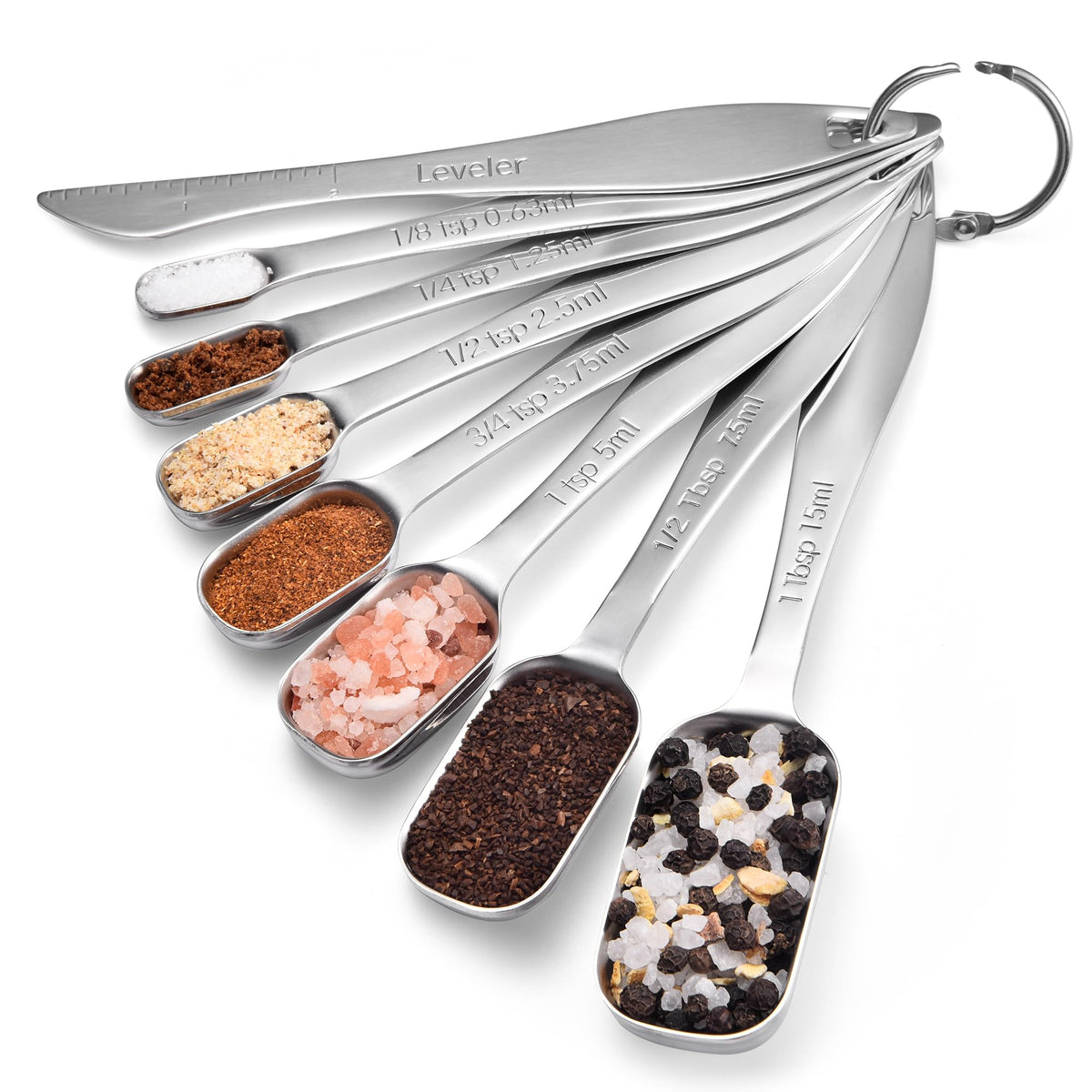 Doosu 18/8 Stainless Steel Measuring Spoons with Long Handle (Set of 8)