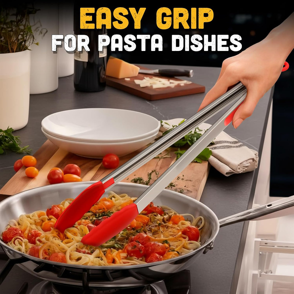 PerHomeAid Silicone Cooking Tongs,Kitchen Food Tongs, 16 Inch Heavy Duty Non-Stick Stainless Steel Kitchen Tongs for Barbeque Cooking Grilling