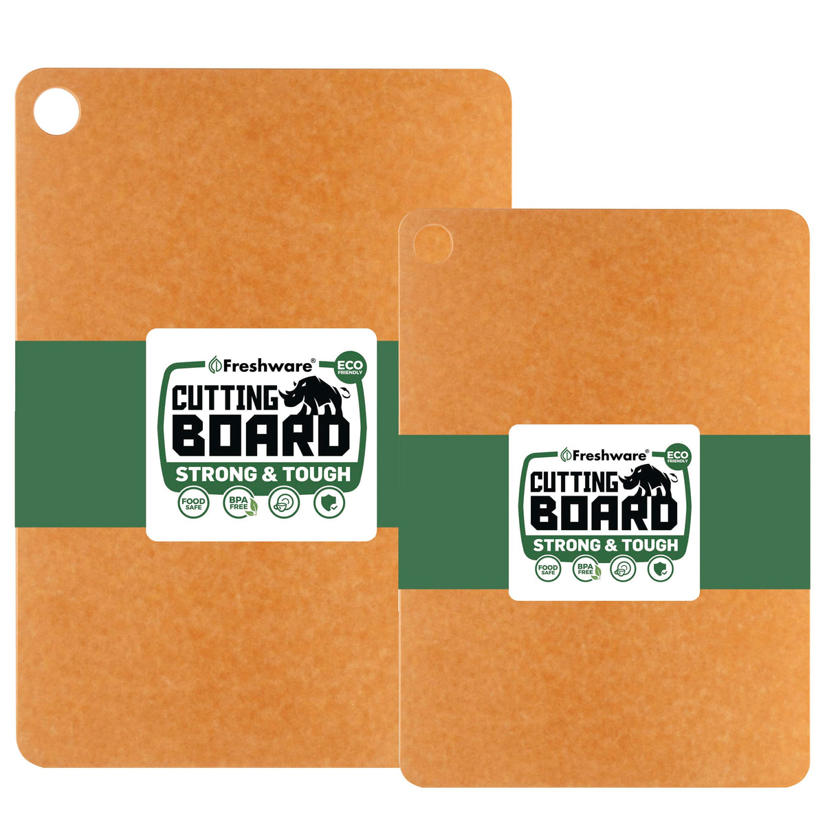 Freshware Wood Cutting Boards for Kitchen, Juice Groove, Non-Slip Silicone Feet, Dishwasher Safe, Medium 12" x 9" and Large, 15" x 11.25", Set of 2, Natural