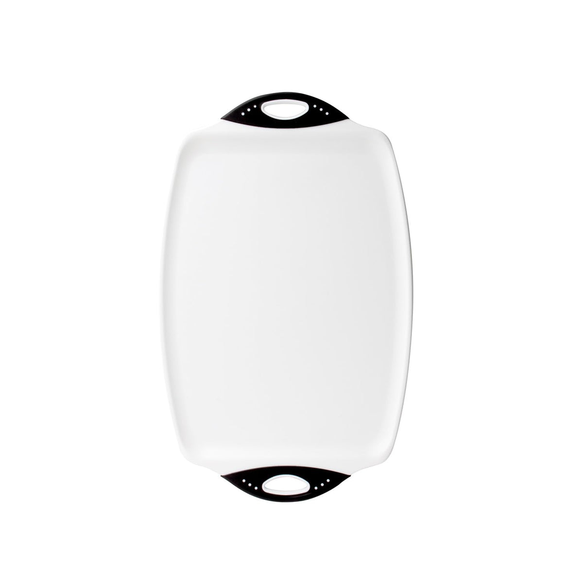 Dexas Chop & Scoop Cutting Board, 9.5 x 13 Inch, White and Black, BPA-Free Dishwasher Safe Kitchen Prep Board with Handle