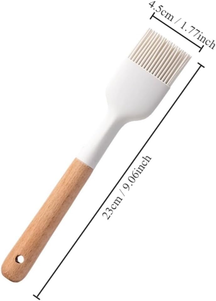 2Pcs Silicone Oil Brush with Wooden Handle,Durable Basting Brush Pastry Brush,Easy to Clean,White Food Brushes for Cooking Baking Grilling