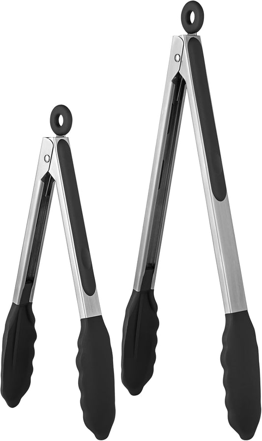 U-Taste Kitchen Tong for Cooking, 600ºF Heat-Resistant Silicone, 2Pcs/Black