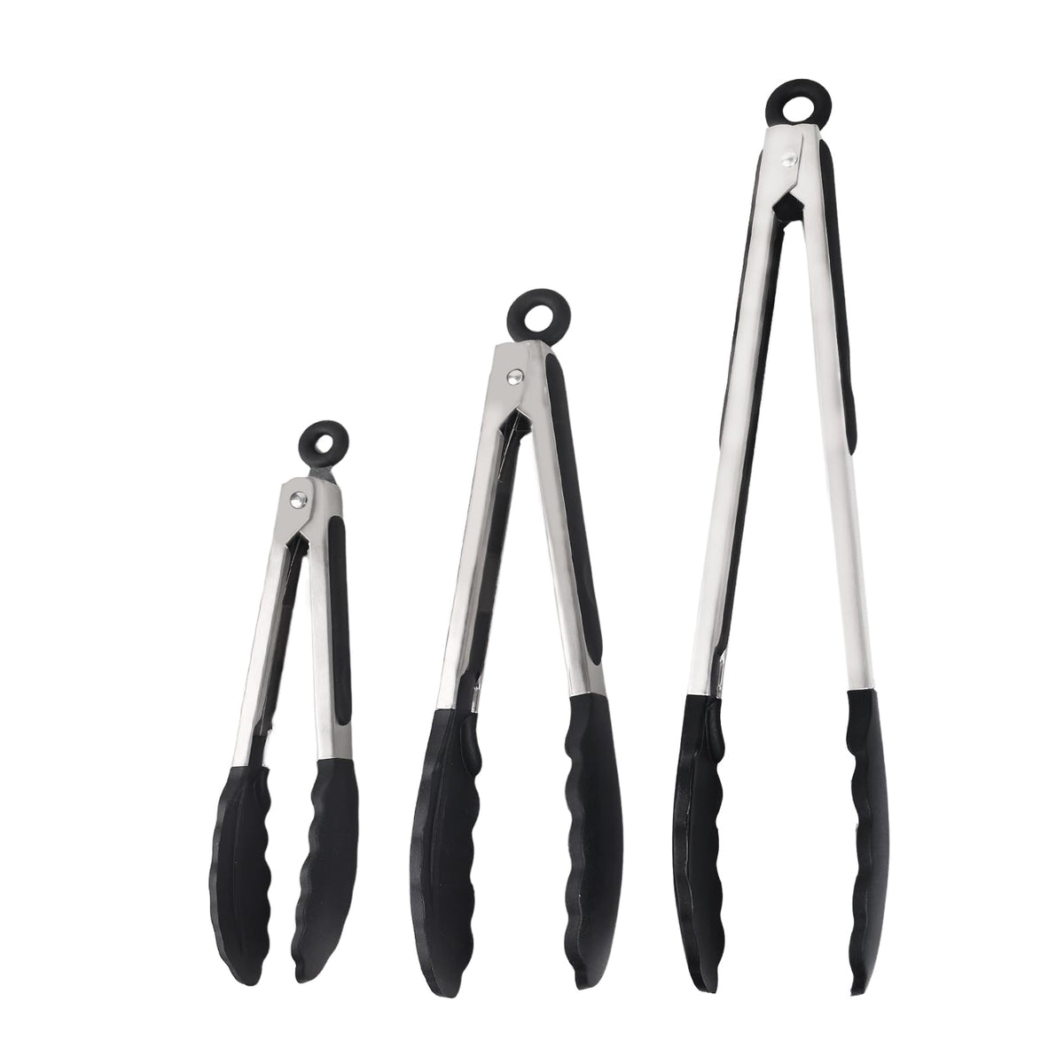 Kitchen Tongs with Silicone Tips, Stainless Steel Cooking Tongs Set of 3