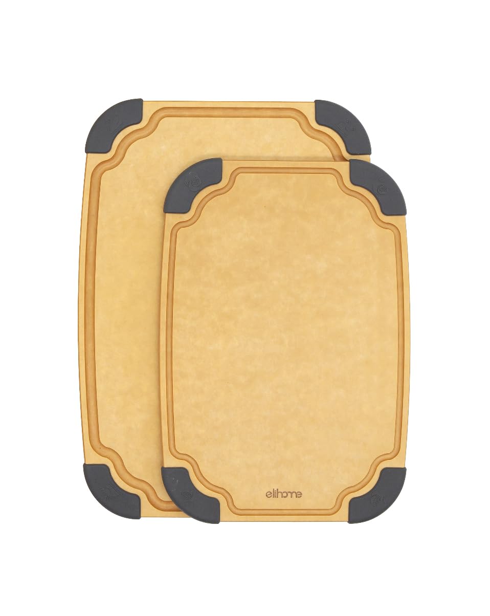 Elihome Essential Series Wood Fiber Cutting Board for Kitchen, Knife Friendly, Dishwasher Safe, Non-Slip Feet, Juice Groove, Reversible, Non-Porous, Eco Friendly, 10"x 7" SMALL