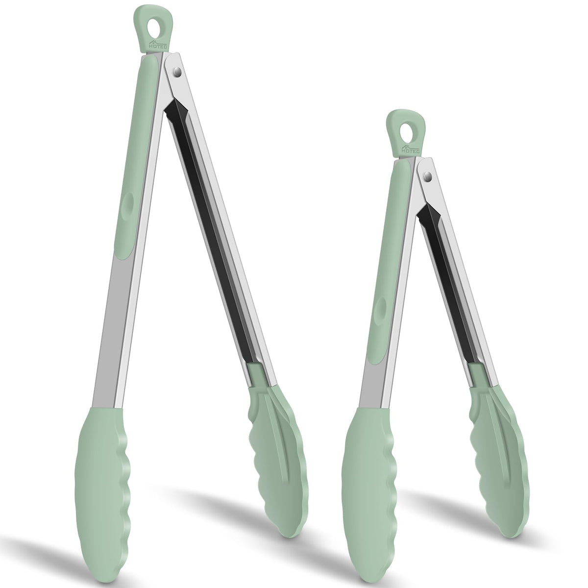 HOTEC Stainless Steel Kitchen Tongs with Silicone Tips, Set of 2-9" and 12"