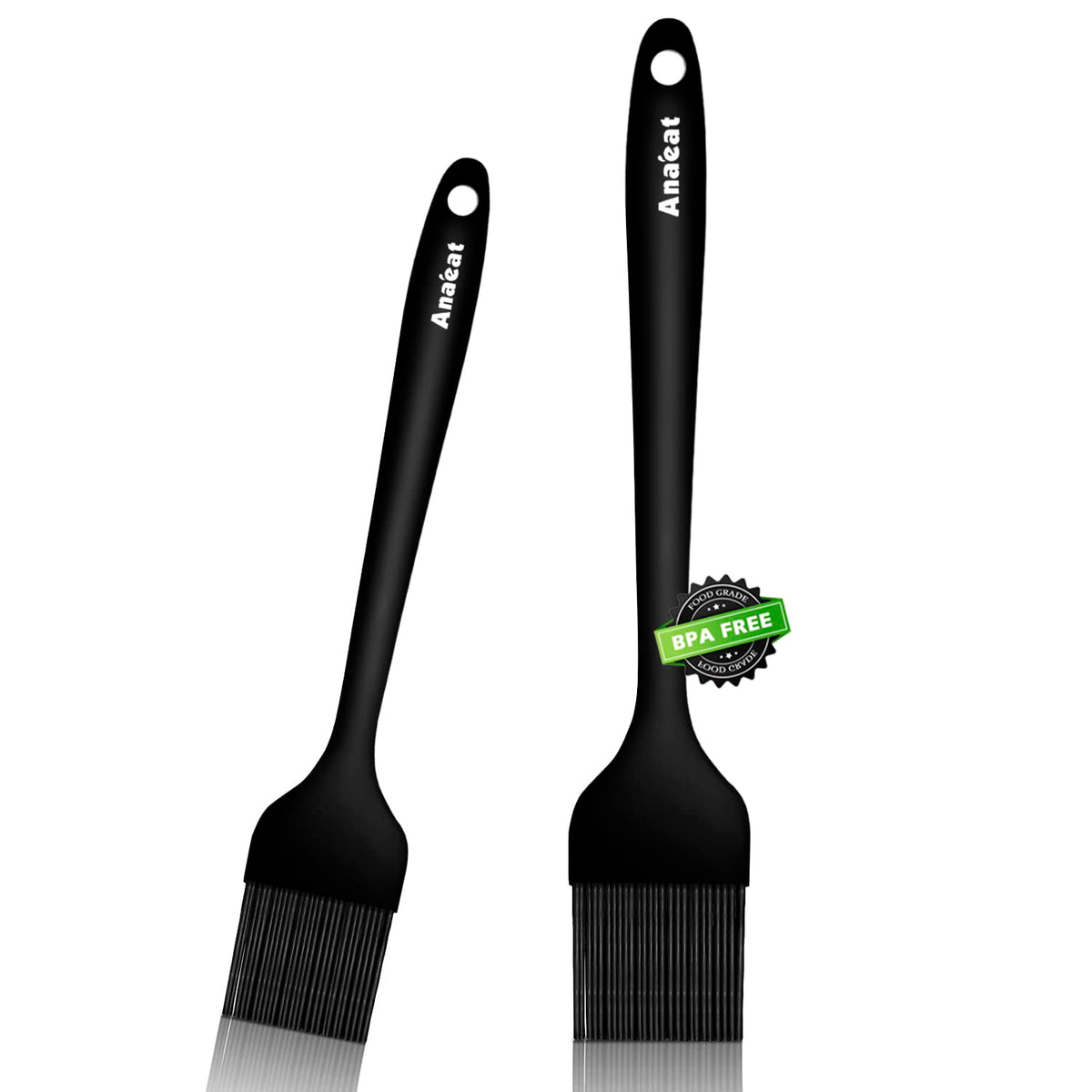 Anaeat High Heat Resistant Silicone Basting Pastry Brush Set of 2- Hygienic One-Pieces Design Spread Oil Butter for BBQ Grill Barbecue Baking Kitchen Cooking - BPA Free & Dishwasher Safe (10"+8.2")