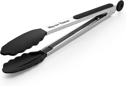 12-Inch Kitchen Tongs for Cooking with Silicone Tip,Black
