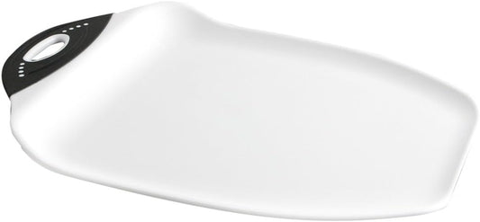 Dexas Chop & Scoop Cutting Board, 9.5 x 13 Inch, White and Black, BPA-Free Dishwasher Safe Kitchen Prep Board with Handle
