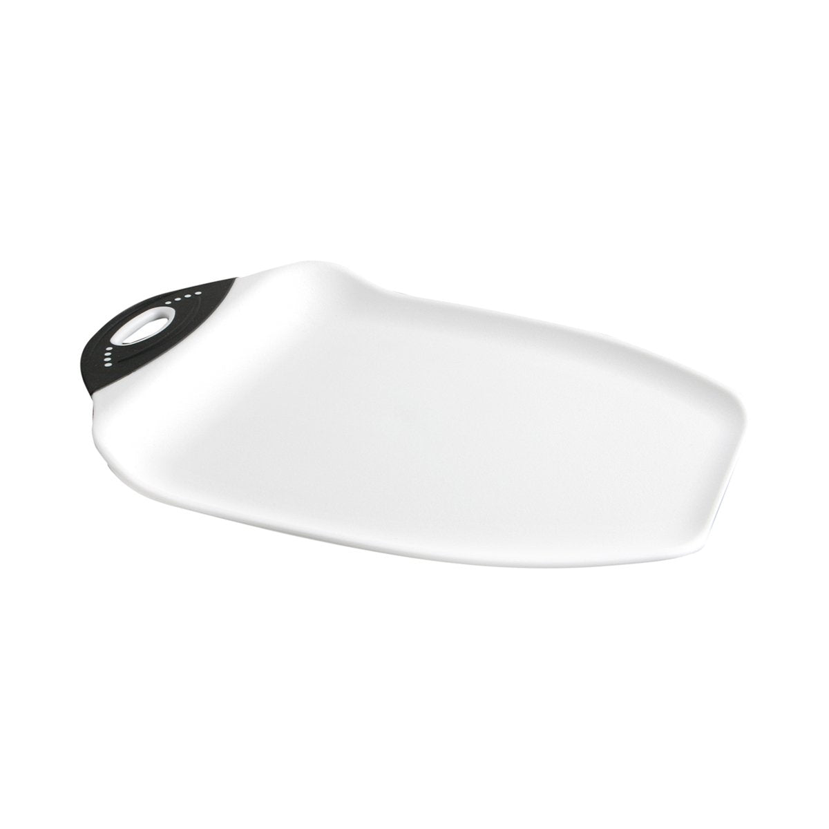 Dexas Chop & Scoop Cutting Board, 9.5 x 13 Inch, White and Black, BPA-Free Dishwasher Safe Kitchen Prep Board with Handle
