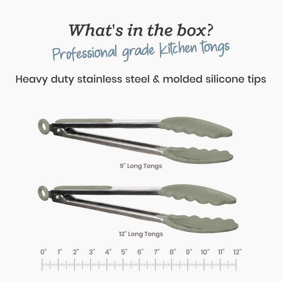 Starpack Get a Grip Silicone Kitchen Tongs (2-Pack, 9" + 12") - LFGB Non Toxic, 600°F Heat Resistant, BPA-Free - Heavy-Duty Stainless Steel, Locking - Dishwasher Safe for Nonstick Cookware