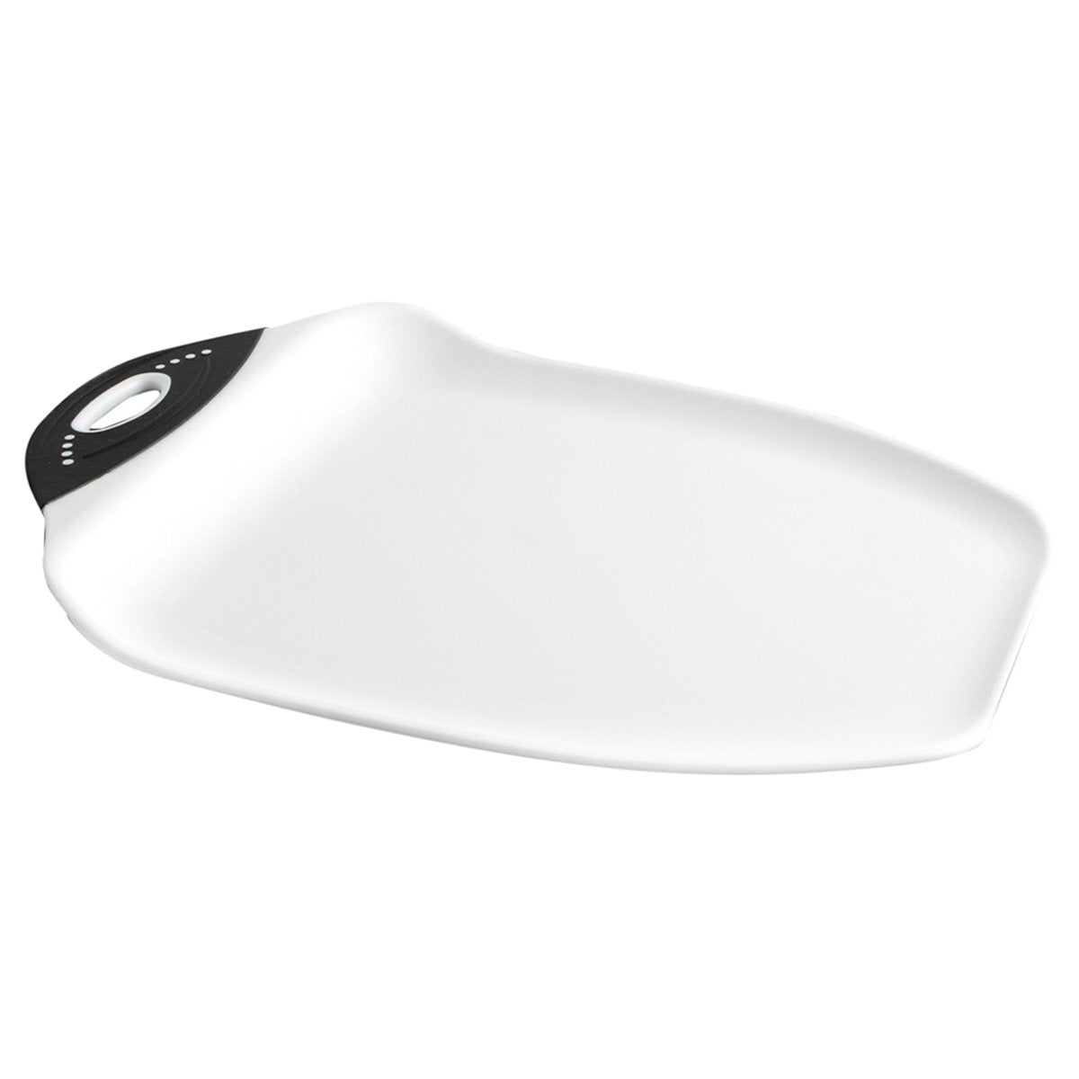 Dexas Chop & Scoop Cutting Board, 9.5 x 13 Inch, White and Black, BPA-Free Dishwasher Safe Kitchen Prep Board with Handle