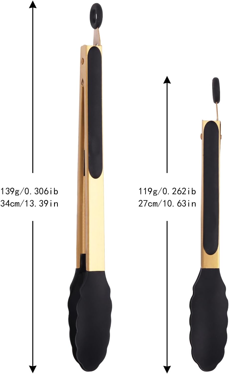 Stainless Steel Classic Kitchen Serving Food Party Gold Tongs 9" and 12" Cooking Tong with BPA Free Silicone Tips, Dishwasher Safe Serving Tools(set of 2)