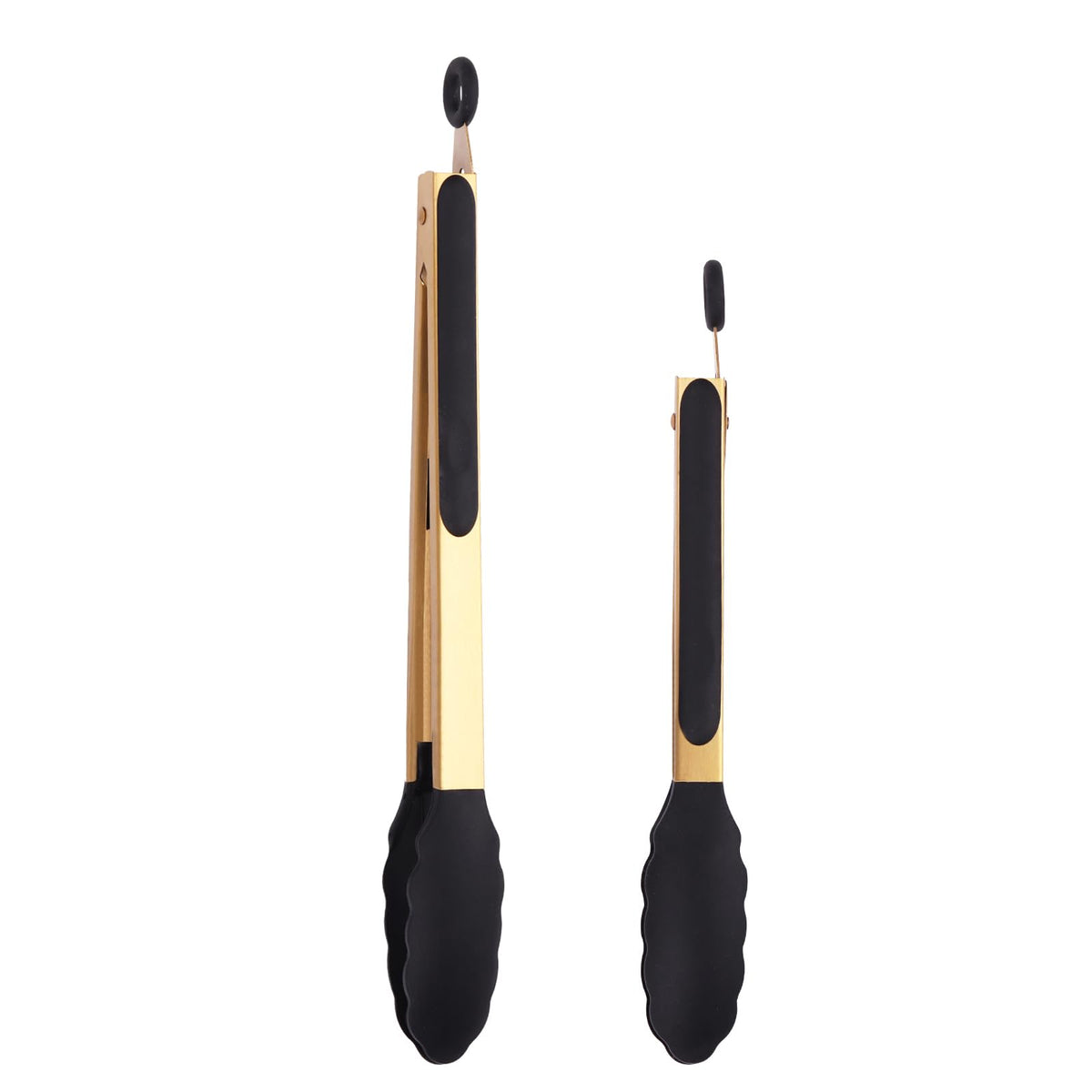 Stainless Steel Classic Kitchen Serving Food Party Gold Tongs 9" and 12" Cooking Tong with BPA Free Silicone Tips, Dishwasher Safe Serving Tools(set of 2)