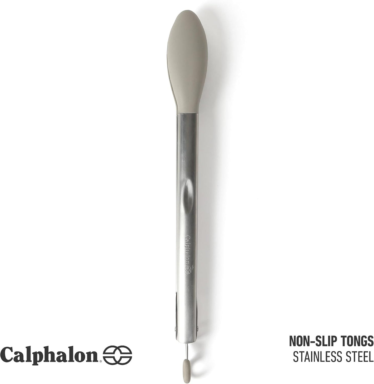 Calphalon Edge Kitchen Tongs, Stainless Steel Locking Tongs with Heat-Resistant Silicone Heads, Nonstick-Safe Cooking Tongs for Grilling, Serving & Food Prep, Taupe