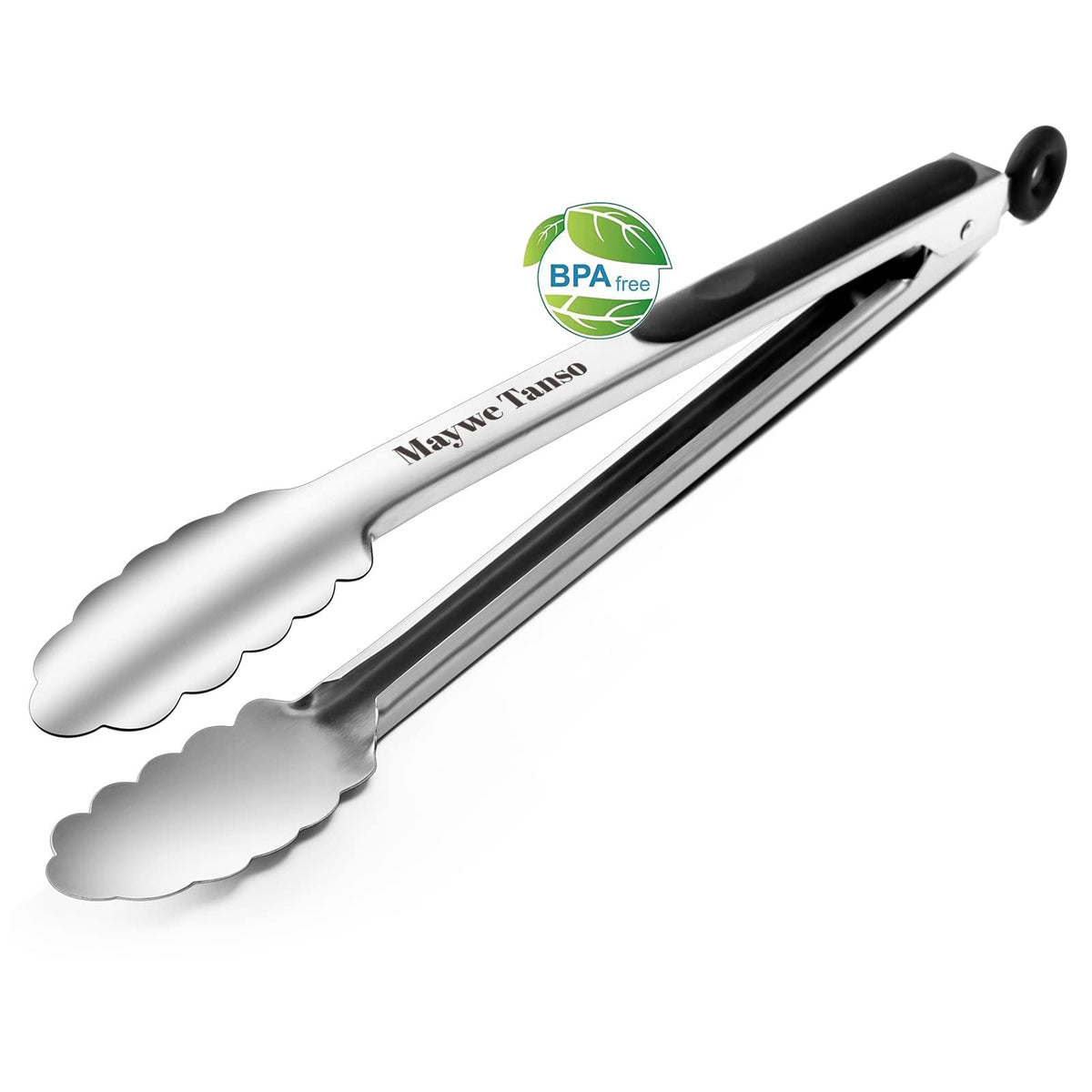 12-Inch Kitchen Tongs for Cooking with Silicone Tip,Black