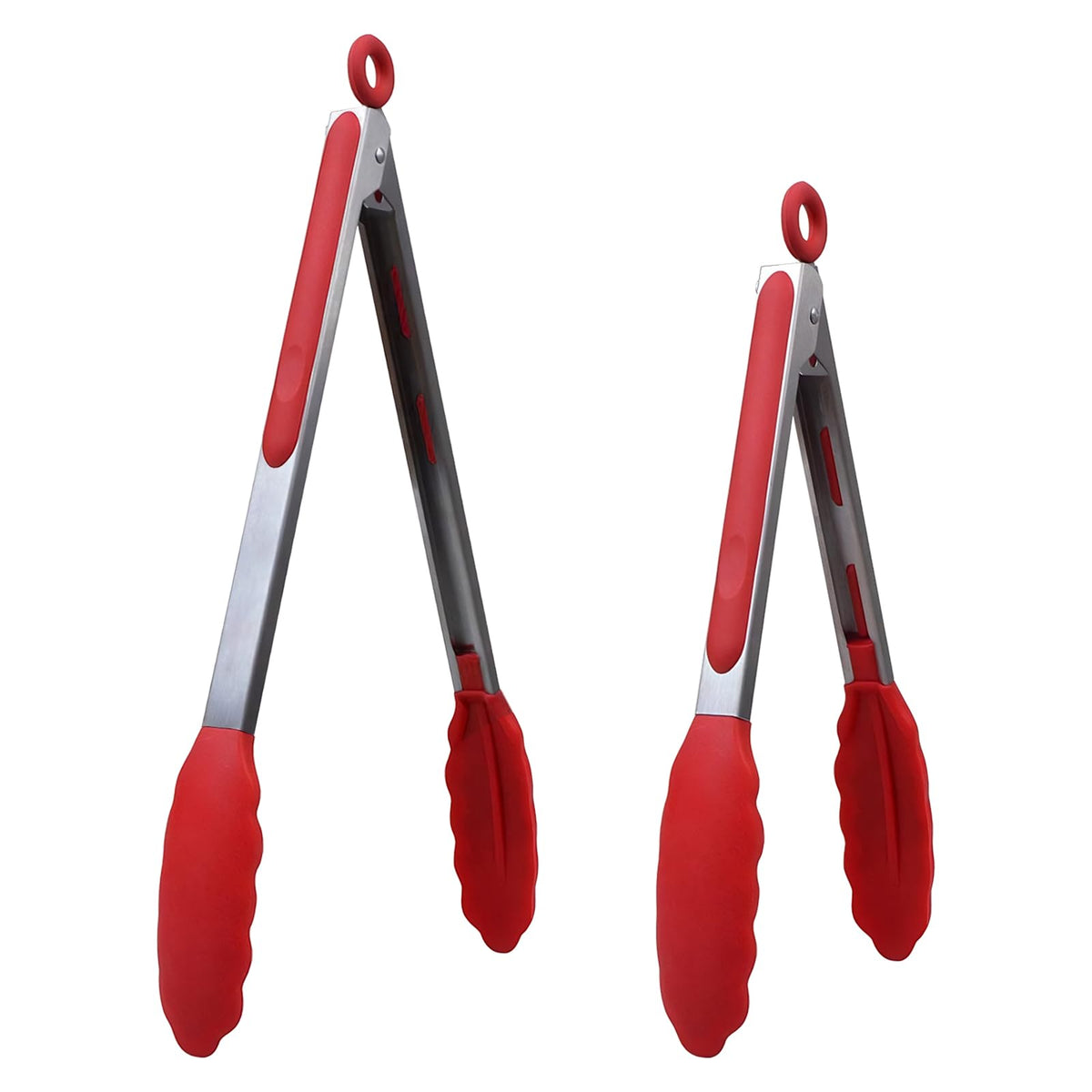 Kitchen Silicone Tongs for Cooking with Non-Slip Silicone Tips, 600°F Heat Resistant Cooking Food Tong Set Heavy Duty Stainless Steel Handle for Baking Grilling BBQ Serving, 2 Pack (9" & 12")