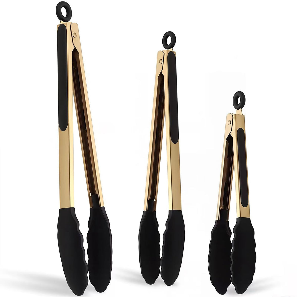 Stainless Steel Classic Kitchen Serving Food Party Gold Tongs 9" and 12" Cooking Tong with BPA Free Silicone Tips, Dishwasher Safe Serving Tools(set of 2)