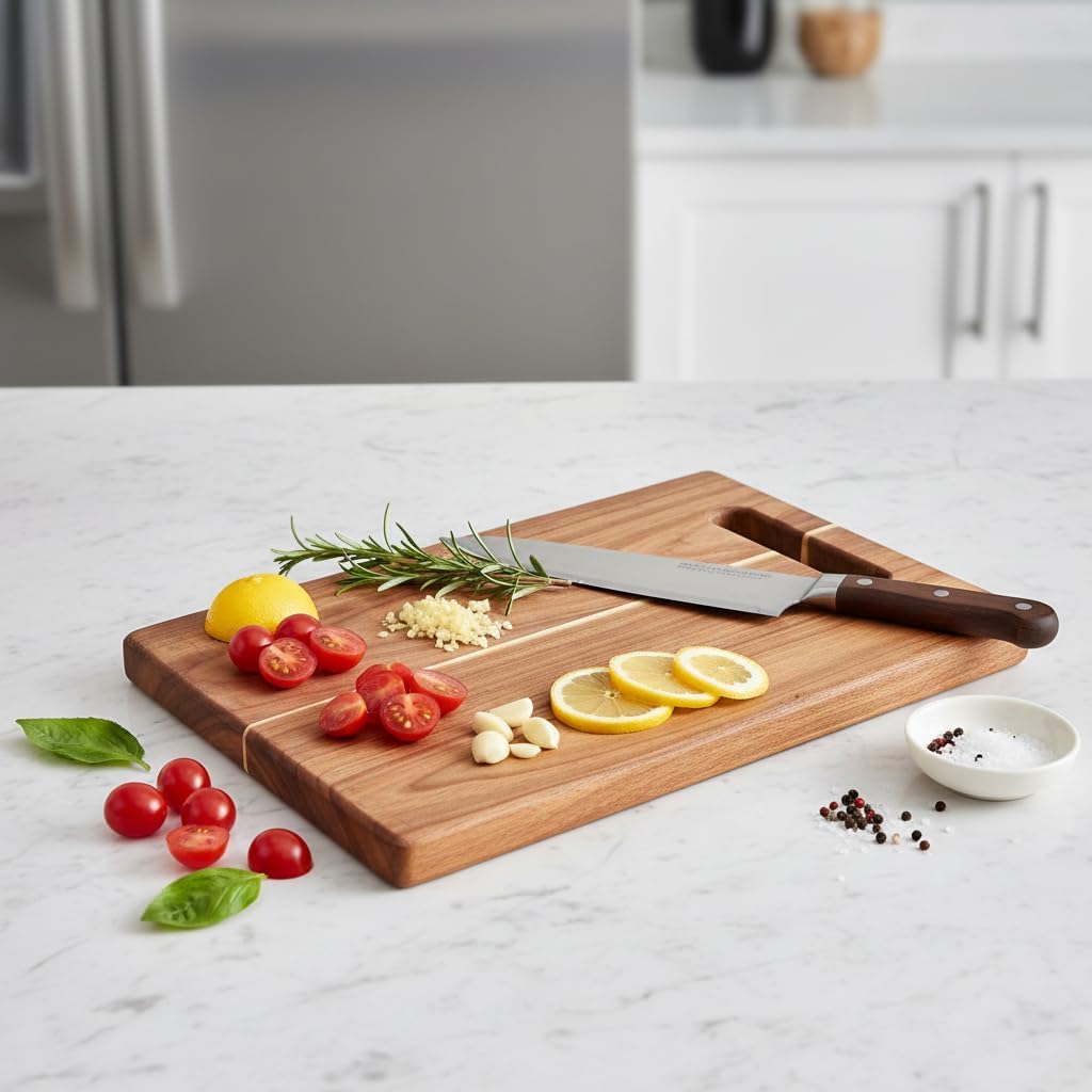 Small Acacia Wood Cutting Board with Handle, Wood Cutting Board for Kitchen
