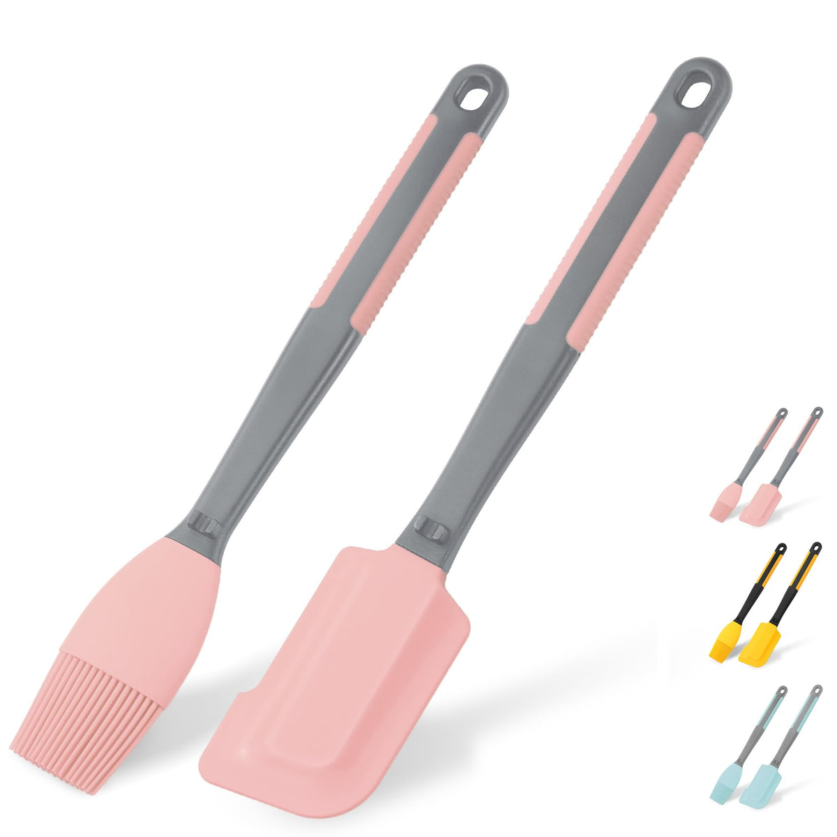 Silicone Basting Brush & Spatula - Extra Long, Heat Resistant, for Baking, Scraping, Mixing, BBQ, Grill, Kitchen, Cooking, Spread Oil, Butter, Sauce (Blue Brush & Spatula)