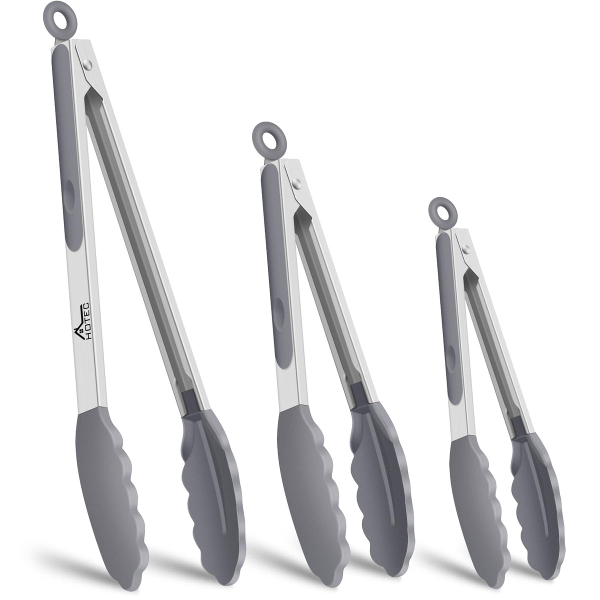 HOTEC Stainless Steel Kitchen Tongs with Silicone Tips, Set of 2-9" and 12"