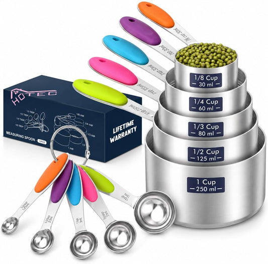 HOTEC 10-Pack Measuring Cups & Spoons Set, Multicolor