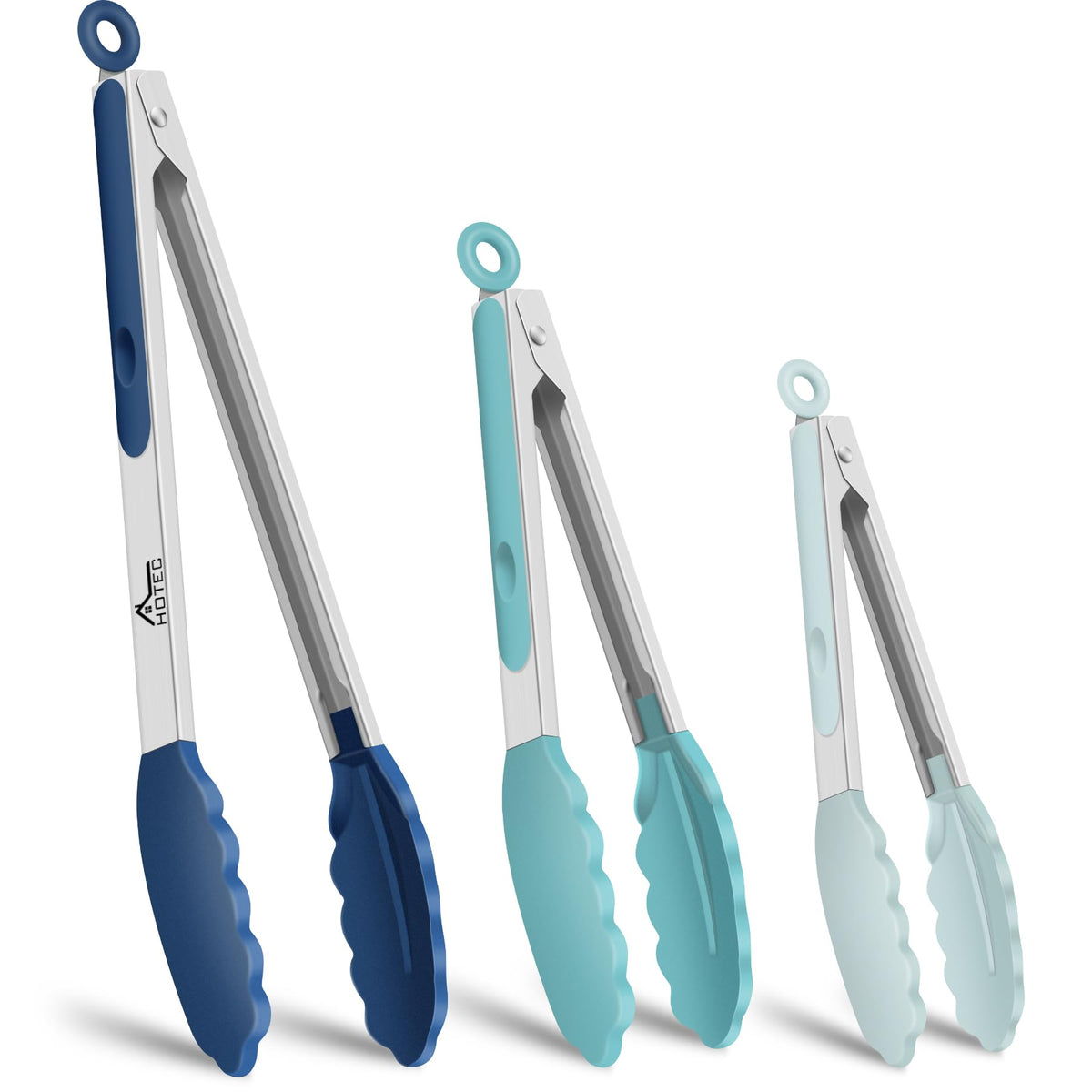 HOTEC Stainless Steel Kitchen Tongs with Silicone Tips, Set of 2-9" and 12"