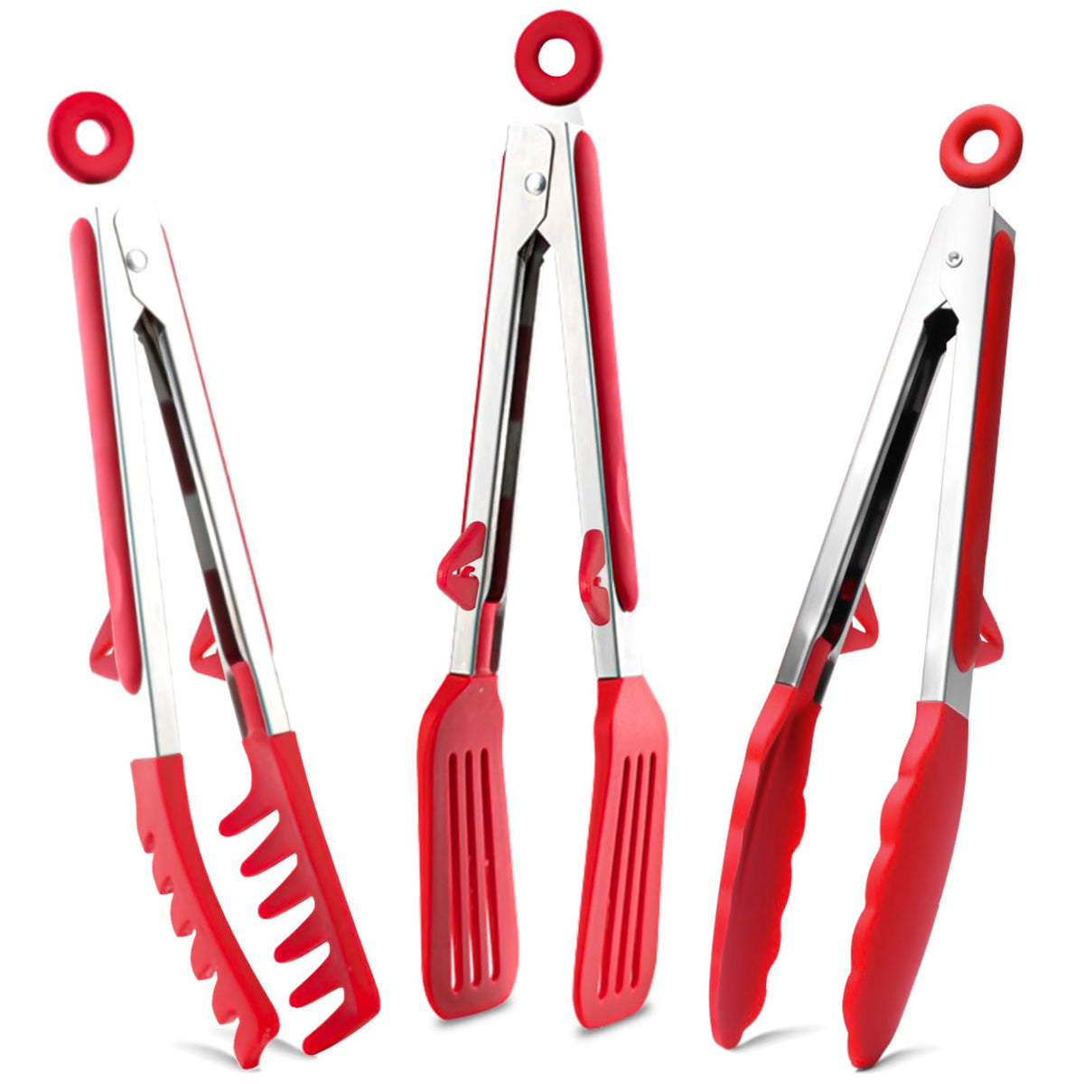 12" Kitchen Tongs for cooking with Silicone Tips, 3Pcs Serving Tongs, Grey