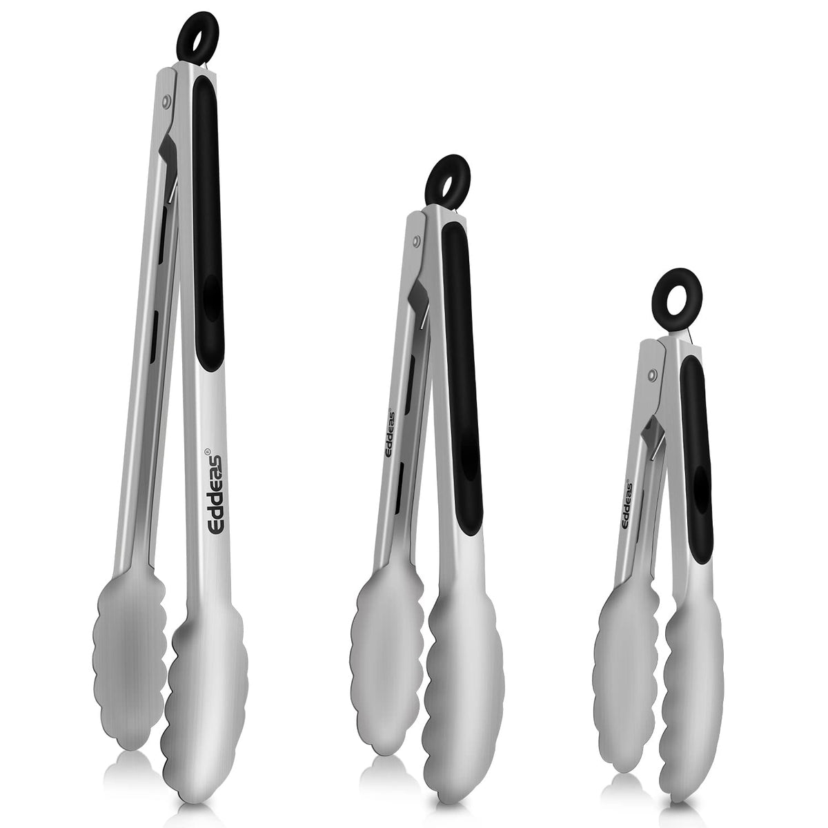 Tongs For Cooking - Heat Resistant 600 Degrees Stainless Steel Kitchen Tong, Heavy Duty Metal Locking Tongs - For Food,Salad, grilling, BBQ 7",9" & 12 inch, set of 3 Dishwasher Safe Blue