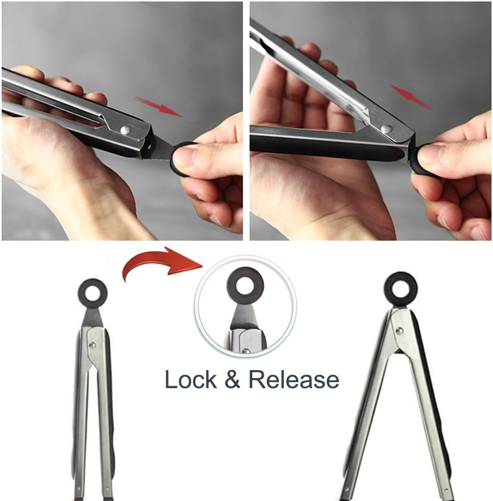Cooking Tongs 9" and 12" Stainless Steel Kitchen Silicone Serving Tongs