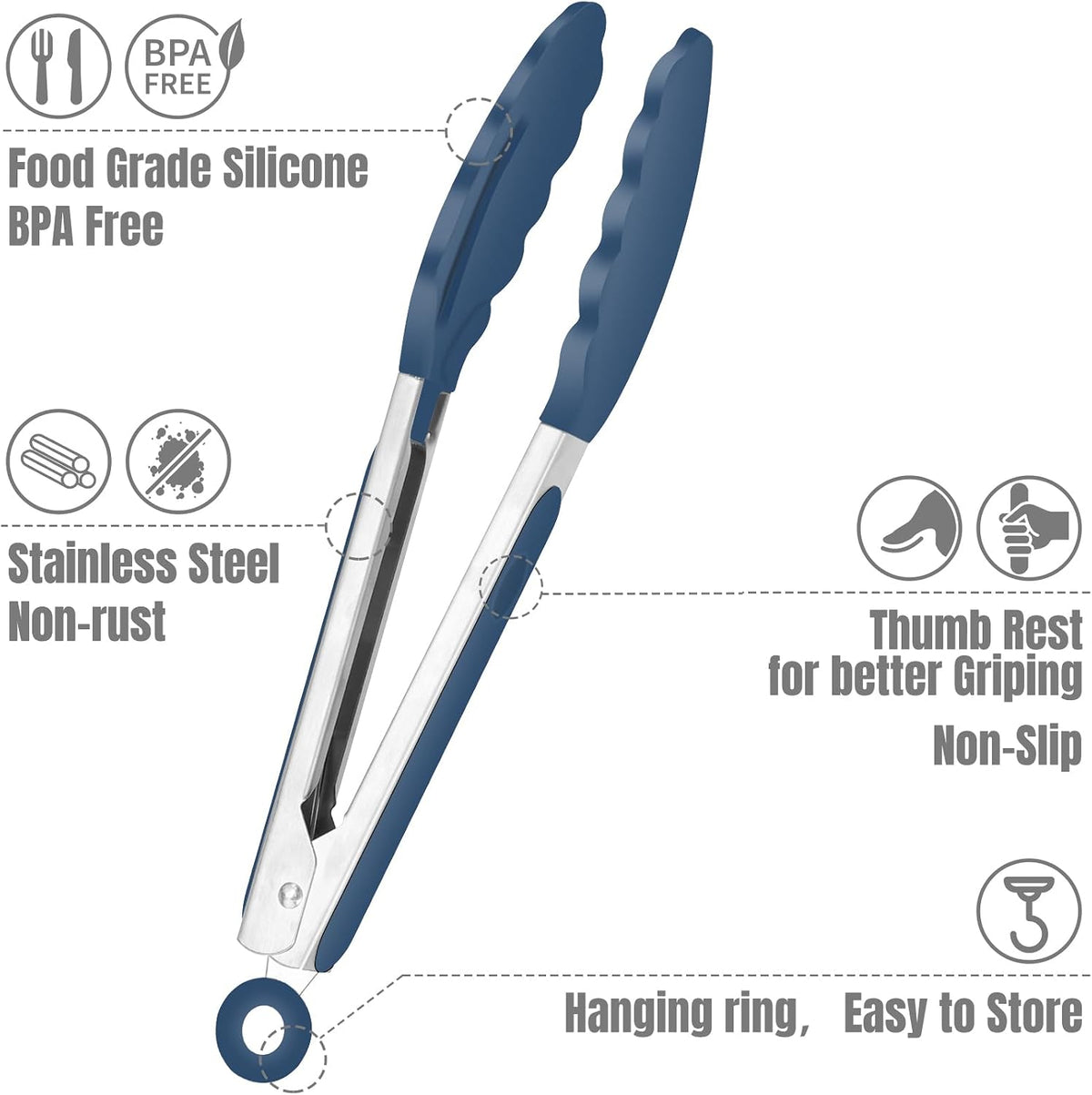 HOTEC Small Silicone Kitchen Tongs 7-Inch Mini Serving Tongs, Set of 3