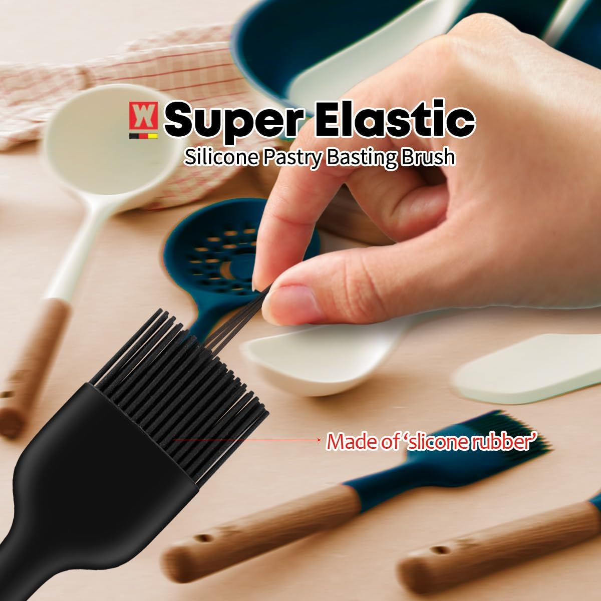 WAGENSTEIGER Silicone Cooking Brush with Wooden Handle: Pastry Brush, For Glazing Pastries and Basting Meats, Heat Resistant Cookware, Gentle Head & Bristle Design, BPA Free, Non-slip Grip