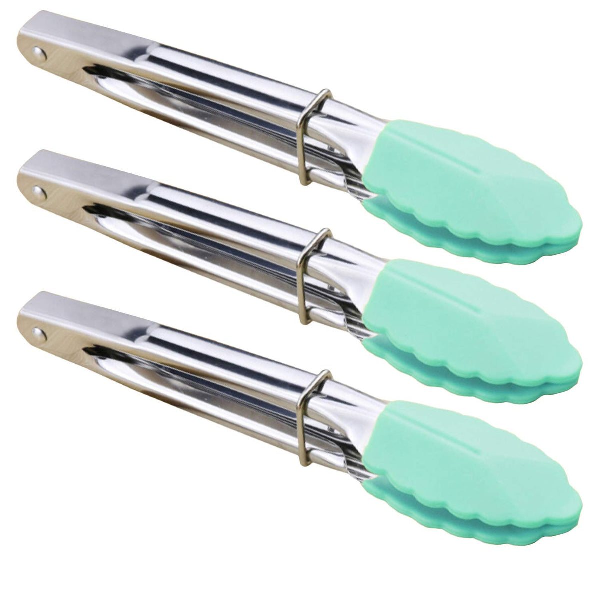 HINMAY Mini Stainless Steel Food Tongs with Silding Rings 7-Inch, Set of 6