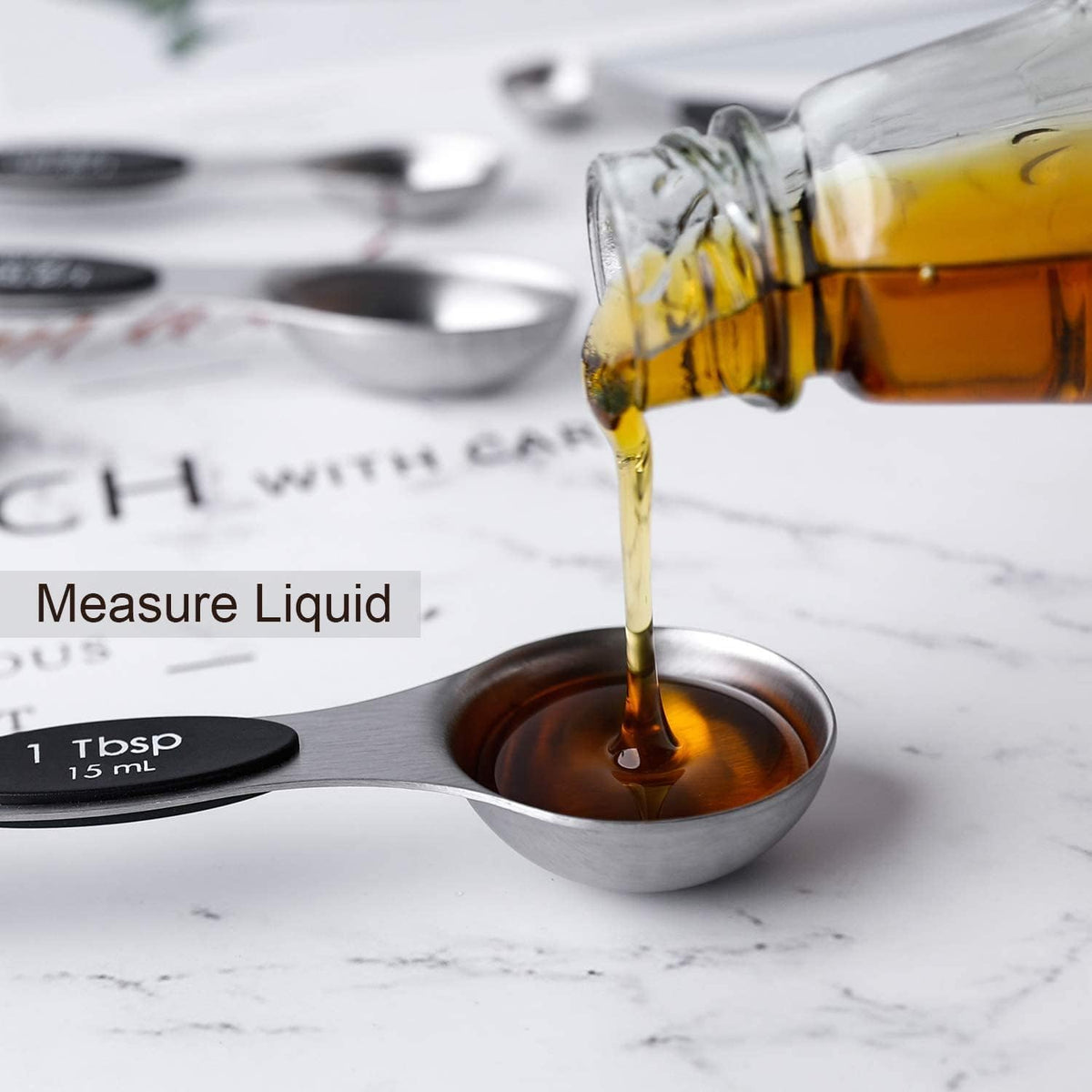 Magnetic Measuring Spoons Set of 7 Stainless Steel Dual Sided Tablespoon