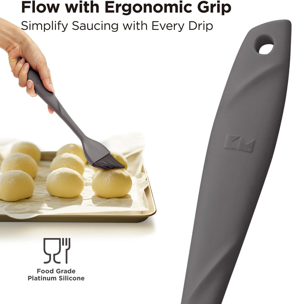 Kitchen Mama WaltzGrip Platinum Silicone Basting Pastry Brush, Metal Gray
