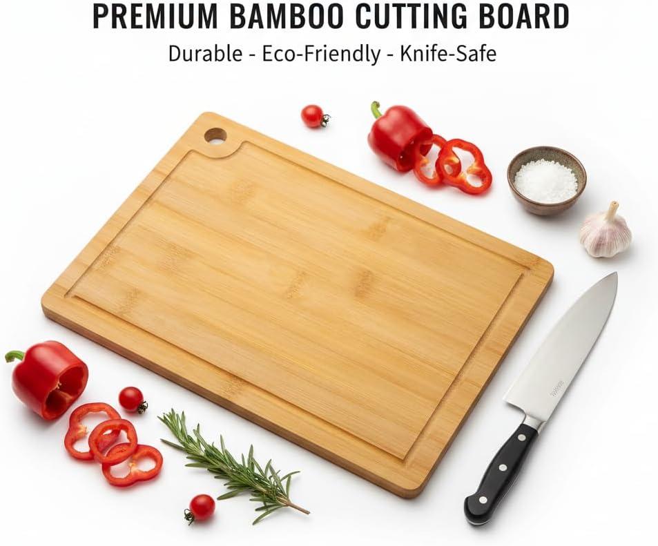 Small Bamboo Cutting Boards with Juice Groove (11" x 7.8"), No Toxic Wooden Chopping Board for Kitchen, Charcuterie Board, Wooden Cutting Board for Meat, Cheese, Fruits, and Vegetables